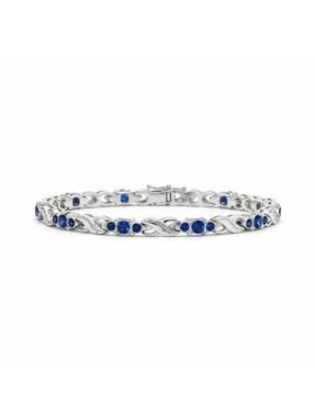 Oval Lab-Created Blue Sapphire Double Infinity Bracelet in Silver